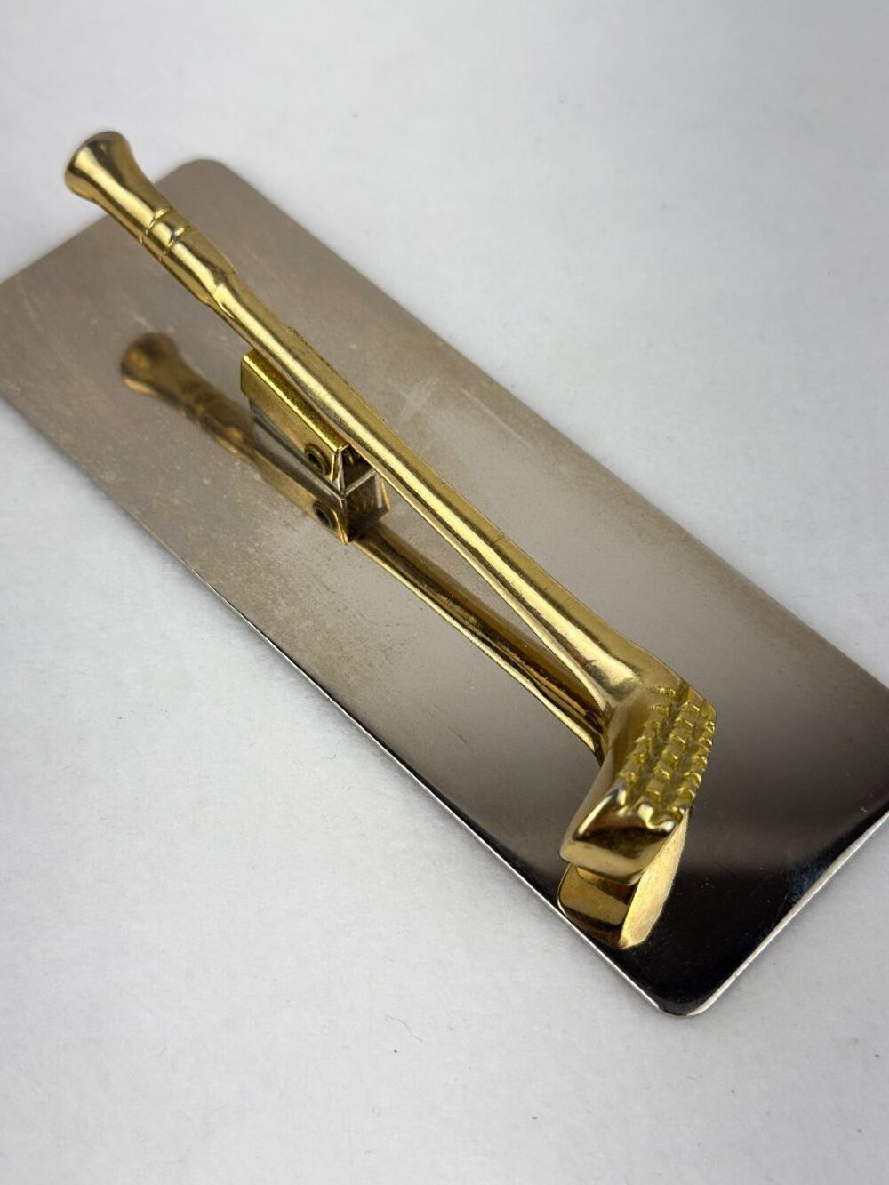 Vintage Solid‎ Brass Golf Club Memo Clip Paperweight Desk Note Holder Taiwan